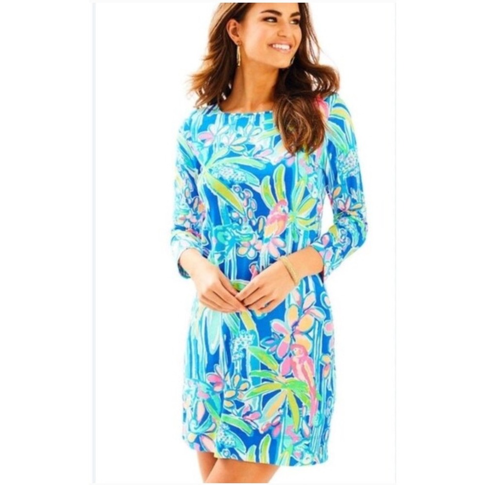 Lilly Pulitzer Marlowe Dress Womens Small Pima Cotton 3/4 Sleeve Jungle Hoppin